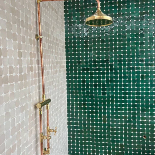 Antique Copper Outdoor Shower – Rustic Round Shower Head – MaisonNadia